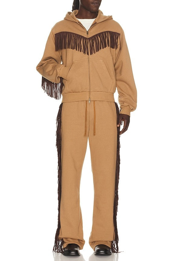 Fringed Straight Cut Pant in Coyote