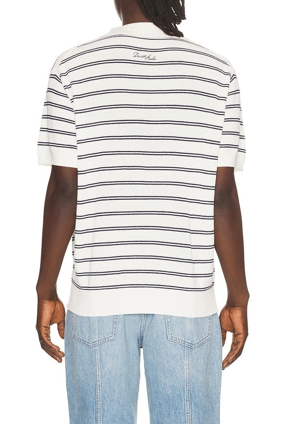Striped Polo in Off White