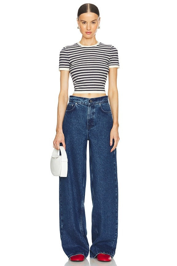 Ava Top in Navy & Ivory Stripe