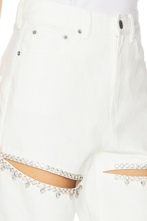 Crystal Slit Jeans in White