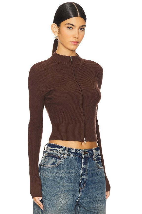 Roxana Zip Sweater in Brown