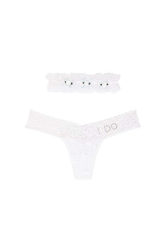 "I Do" Box Set Low Rise Thong And Garter in White