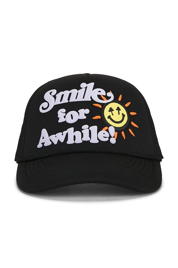 Smile For A While Trucker Hat in Black