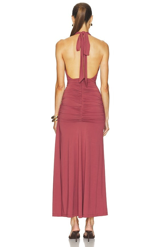 Ines Halter Neck Maxi Dress in Soft Rust