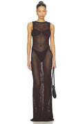 Asher Maxi Dress in Carob & Black Stripe Knit