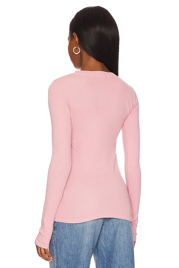 Long Sleeve Crew Neck Top in Pink Quartz