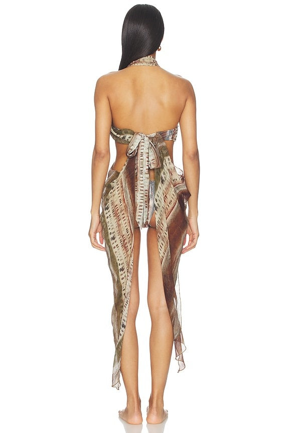Bikini Top With Scarf Overlay in Multi