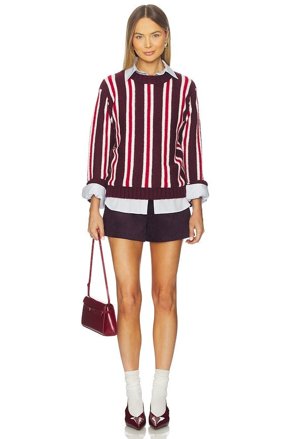 Drew Sweater in Burgundy Stripe