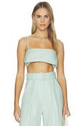 Structured Bandeau Crop Top in Light Aqua Linen