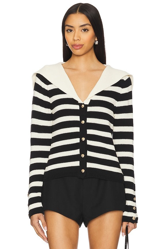 Analissa Cardigan in Stripe Cream Black