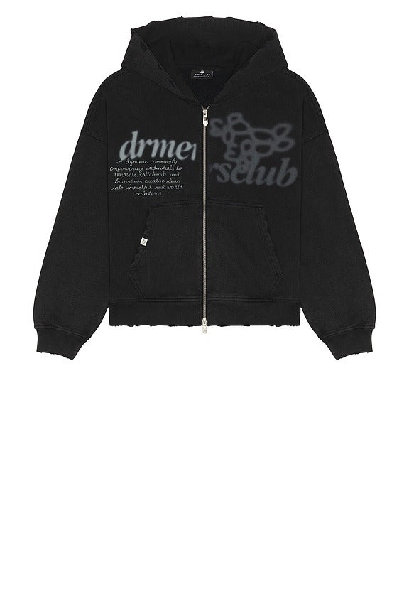 Parallel Zip Up Hoodie in Washed Black