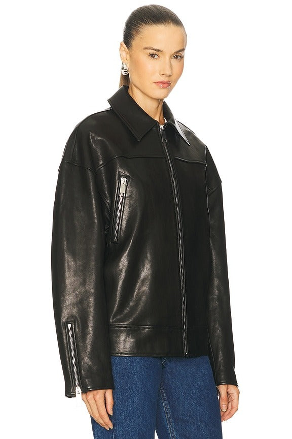 Alek Leather Moto in Black