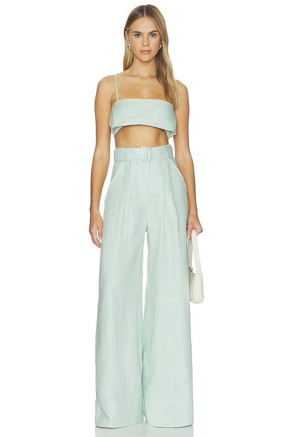 Structured Bandeau Crop Top in Light Aqua Linen