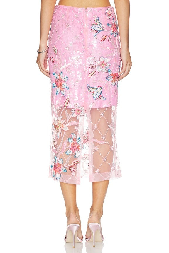 Inked Lily Embroidered Skirt in Inked Lily