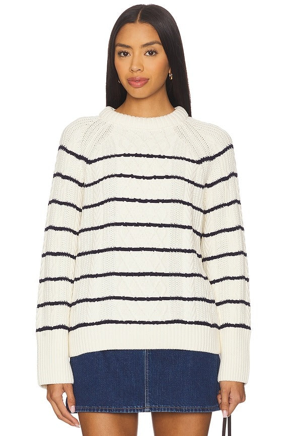 Striped Cable Sweater in Cream & Navy
