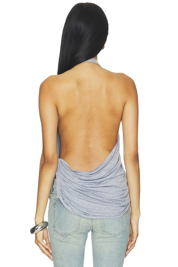 Backless Pleated Button Top in Grey