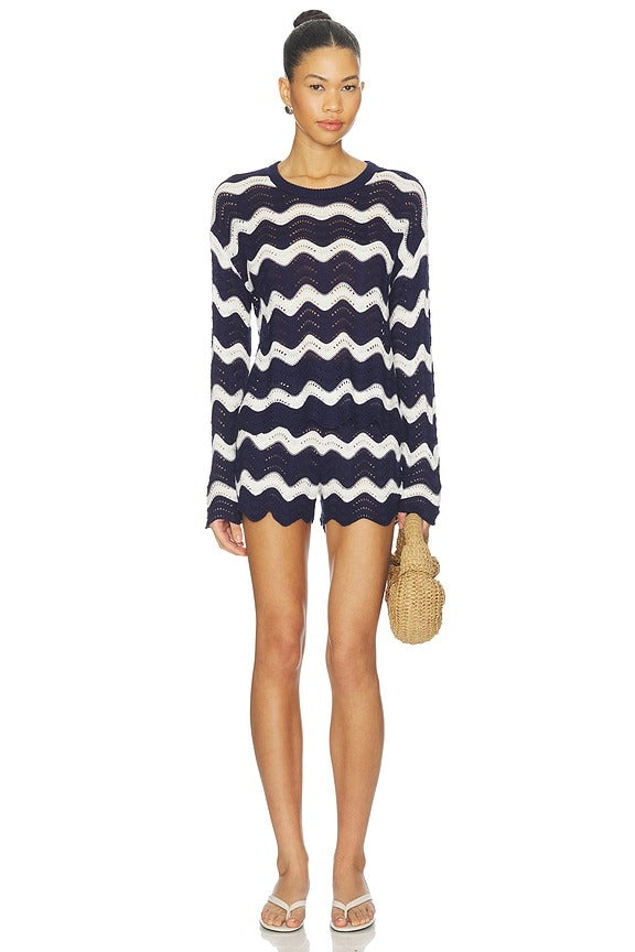 Balboa Short in Navy & White Tides