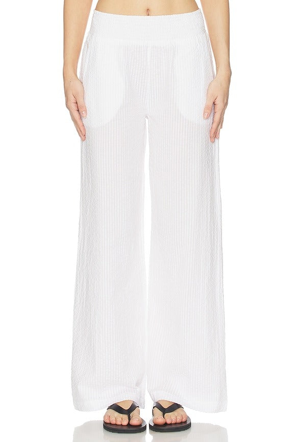 Wide Leg Pant Smocked in White