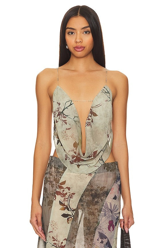 Super Cowl Neck Top With Straps in Multi