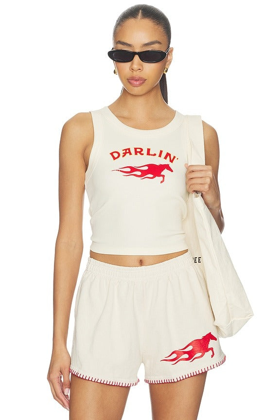 Hot Bronc Crop Tank in Creme