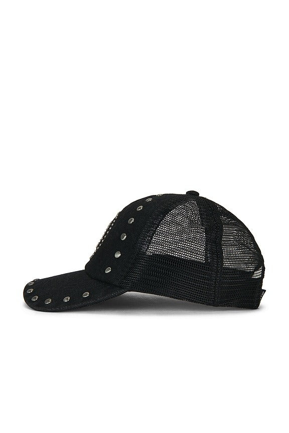 Studded Smiley Meshback Hat in Black