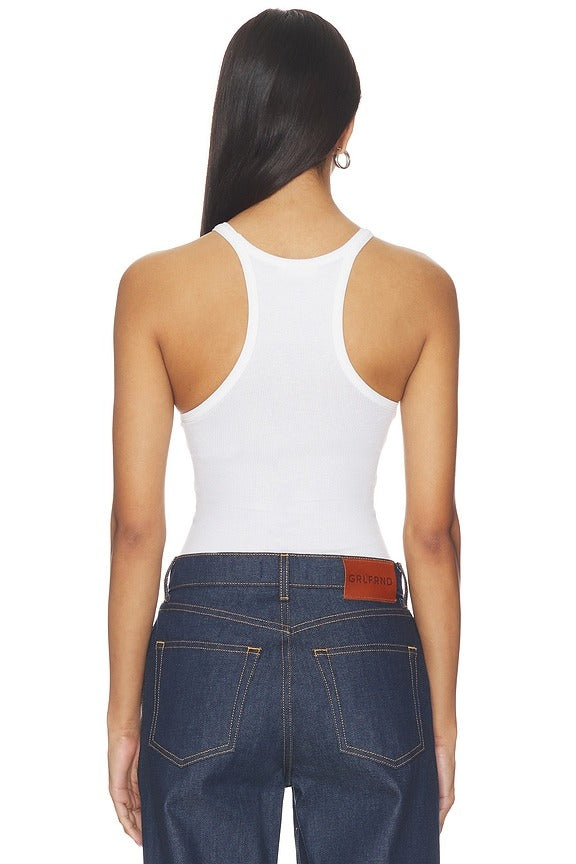 Cropped Racer Tank in White