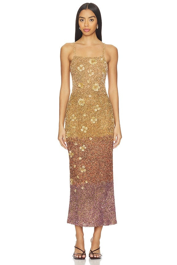 Alessia Sovereign Ombre Midi Dress in Oscar Gold