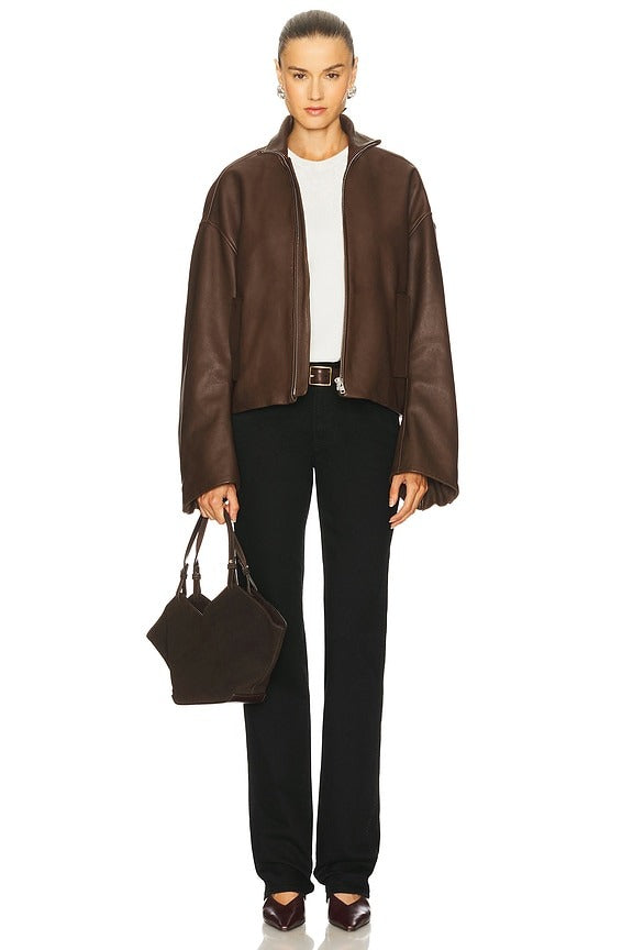 Romy Leather Jacket in Chocolate Brown