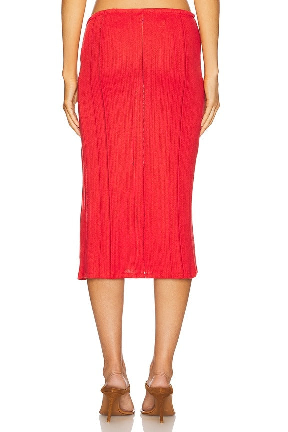 Side Slit Midi Skirt in Red