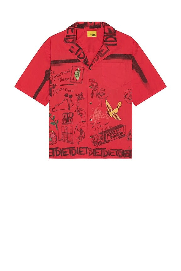 Doodle Button Up Shirt in Red
