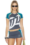 Lace Up Football Baby Tee in Multi