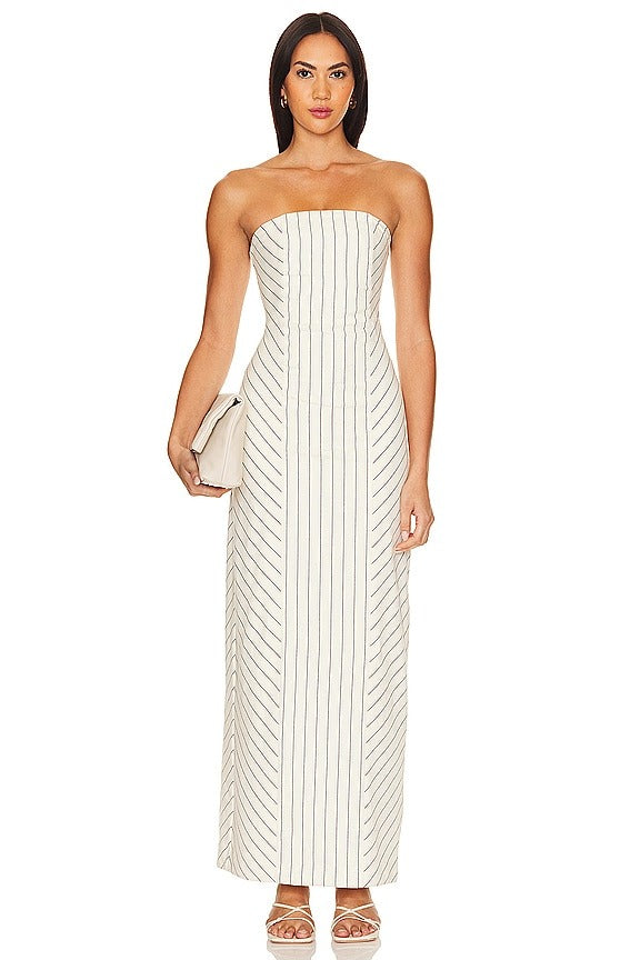 x REVOLVE Celia Column Maxi Dress in Cream & Indigo