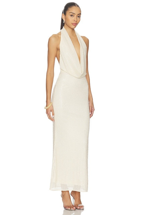 Nola Sequin Cowl Maxi Dress in Buttercup