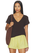 Laura V Neck Tee in Chocolate