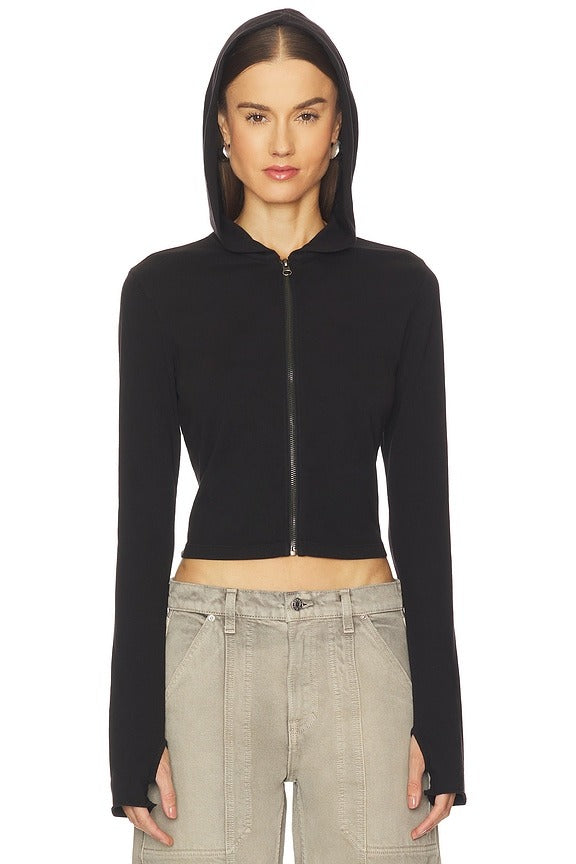 Shrunken Zip Hoodie in Black