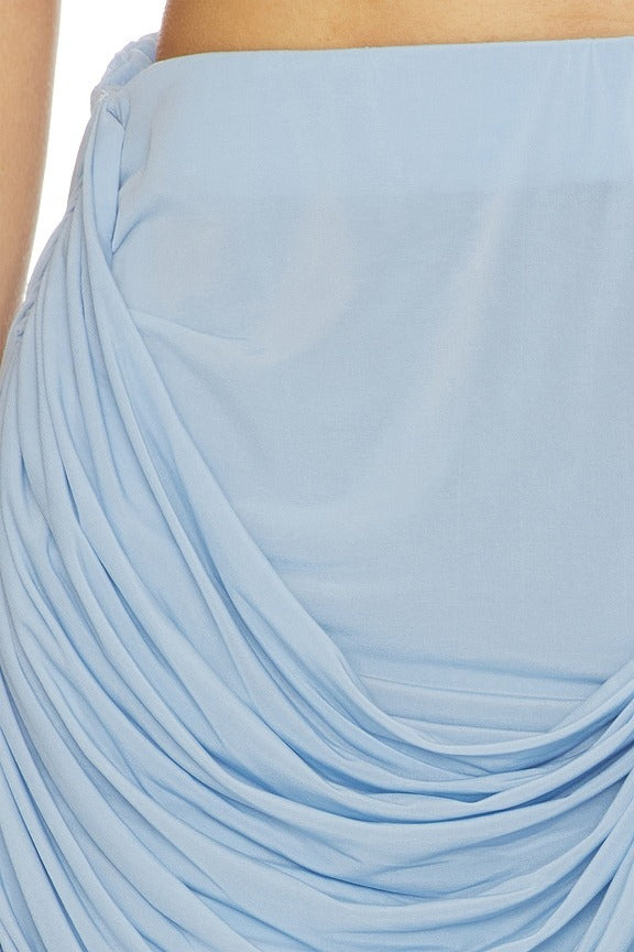 Draped Midi Skirt in Light Blue