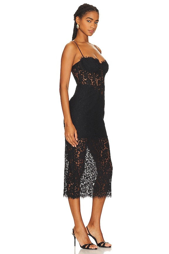 Olina Corset Midi Dress in Black